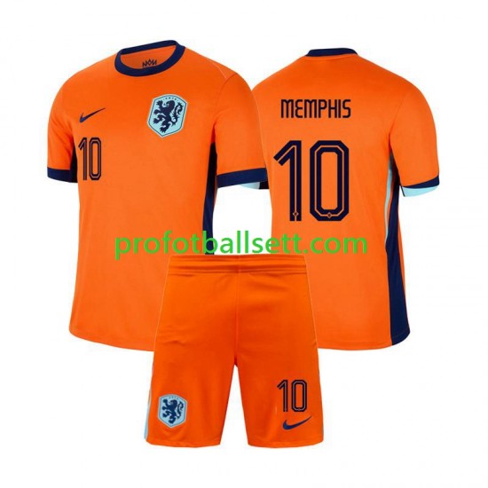 Fotballdrakt Nederland Memphis Depay 10 Barn Hjemmekit Euro 2024 Kortermet
