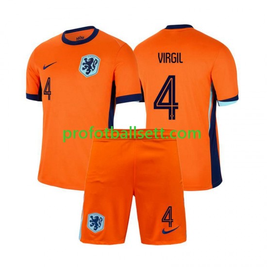 Fotballdrakt Nederland Virgil van Dijk 4 Barn Hjemmekit Euro 2024 Kortermet