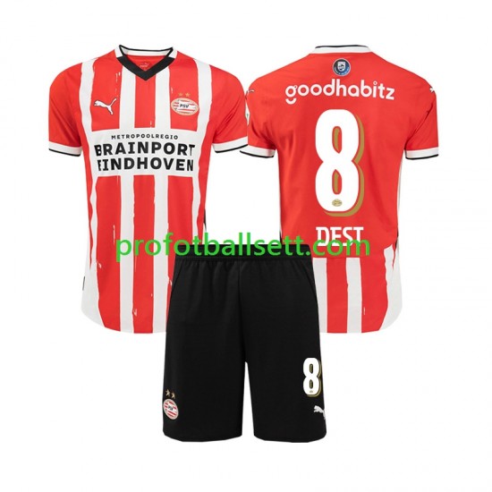 Fotballdrakt PSV Eindhoven Sergino Dest 8 Barn Hjemmekit 2024-2025 Kortermet