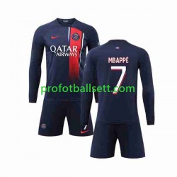 Fotballdrakt Paris Saint-Germain Kylian Mbappe 7 Barn Hjemmekit 2023-2024 Langermet