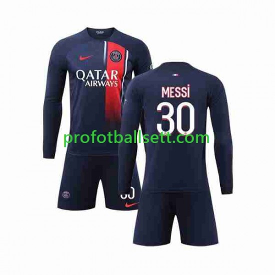 Fotballdrakt Paris Saint-Germain Lionel Messi 30 Barn Hjemmekit 2023-2024 Langermet
