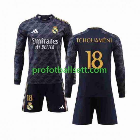 Fotballdrakt Real Madrid Aurelien Tchouameni 18 Barn Bortekit 2023-2024 Langermet
