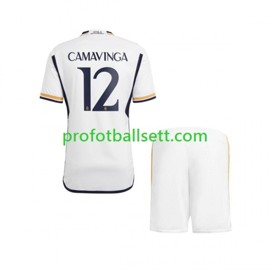 Fotballdrakt Real Madrid Camavinga 12 Barn Hjemmekit 2023-2024 Kortermet