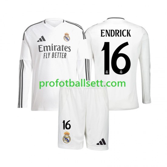 Fotballdrakt Real Madrid Endrick 16 Barn Hjemmekit 2024-2025 Langermet