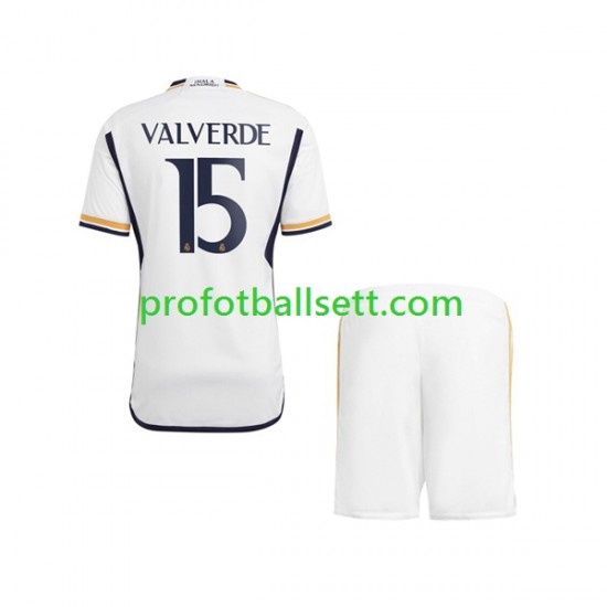 Fotballdrakt Real Madrid Federico Valverde 15 Barn Hjemmekit 2023-2024 Kortermet
