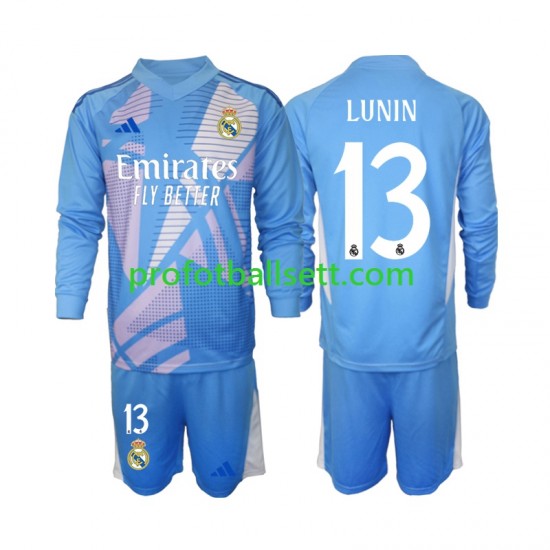 Fotballdrakt Real Madrid Keeper Andriy Lunin 13 Barn Hjemmekit 2024-2025 Langermet