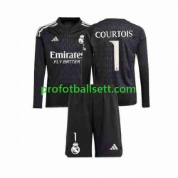 Fotballdrakt Real Madrid Keeper Thibaut Courtois 1 Barn Bortekit 2023-2024 Langermet