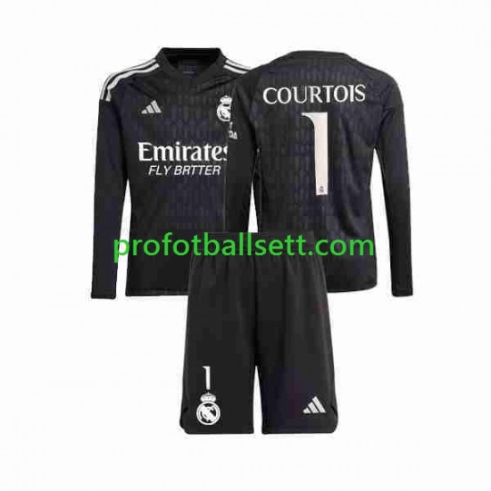 Fotballdrakt Real Madrid Keeper Thibaut Courtois 1 Barn Bortekit 2023-2024 Langermet