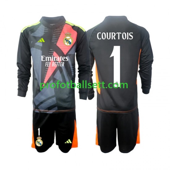 Fotballdrakt Real Madrid Keeper Thibaut Courtois 1 Barn Bortekit 2024-2025 Svart Langermet