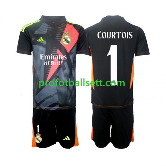 Fotballdrakt Real Madrid Keeper Thibaut Courtois 1 Barn Bortekit 2024-2025 Svart Kortermet