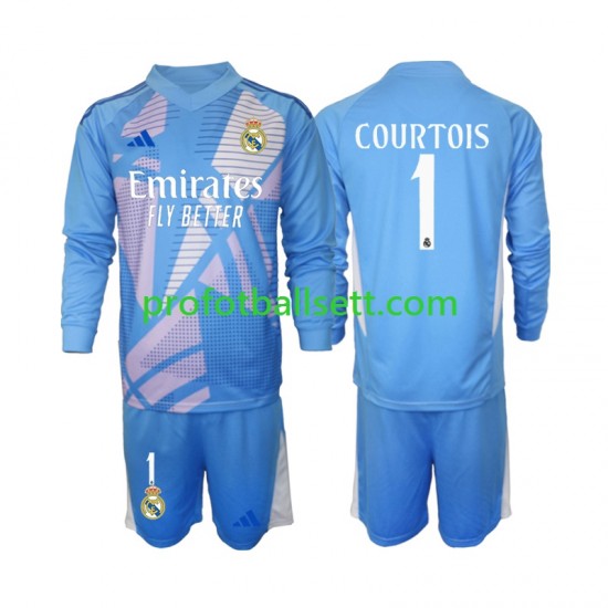 Fotballdrakt Real Madrid Keeper Thibaut Courtois 1 Barn Hjemmekit 2024-2025 Langermet