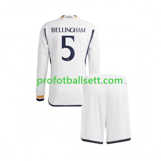 Fotballdrakt Real Madrid Jude Bellingham 5 Barn Hjemmekit 2023-2024 Langermet