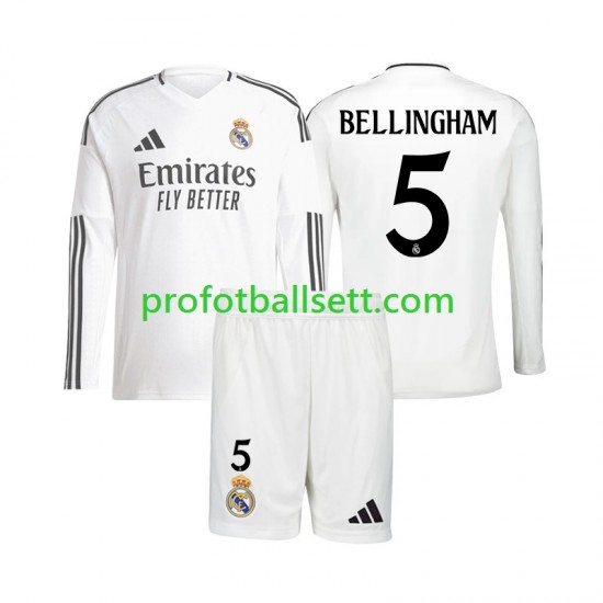Fotballdrakt Real Madrid Jude Bellingham 5 Barn Hjemmekit 2024-2025 Langermet