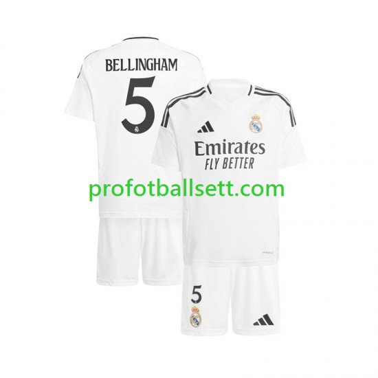 Fotballdrakt Real Madrid Jude Bellingham 5 Barn Hjemmekit 2024-2025 Hvit Kortermet