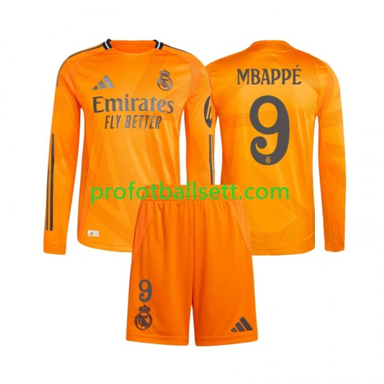 Fotballdrakt Real Madrid Kylian Mbappe 9 Barn Bortekit 2024-2025 Langermet