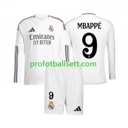 Fotballdrakt Real Madrid Kylian Mbappe 9 Barn Hjemmekit 2024-2025 Langermet