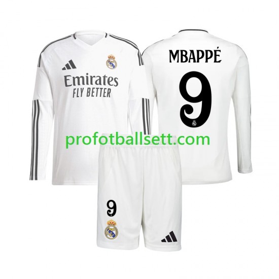 Fotballdrakt Real Madrid Kylian Mbappe 9 Barn Hjemmekit 2024-2025 Langermet