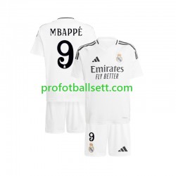 Fotballdrakt Real Madrid Kylian Mbappe 9 Barn Hjemmekit 2024-2025 Hvit Kortermet