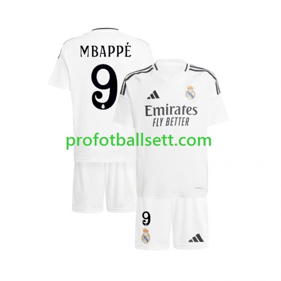 Fotballdrakt Real Madrid Kylian Mbappe 9 Barn Hjemmekit 2024-2025 Hvit Kortermet