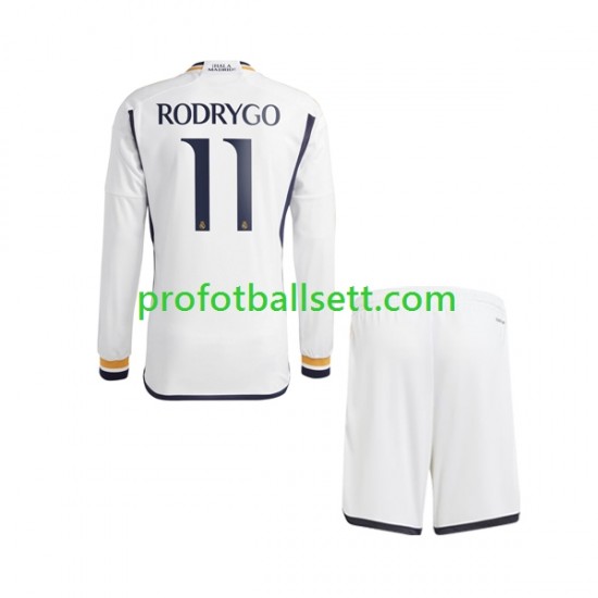 Fotballdrakt Real Madrid Rodrygo Goes 11 Barn Hjemmekit 2023-2024 Langermet