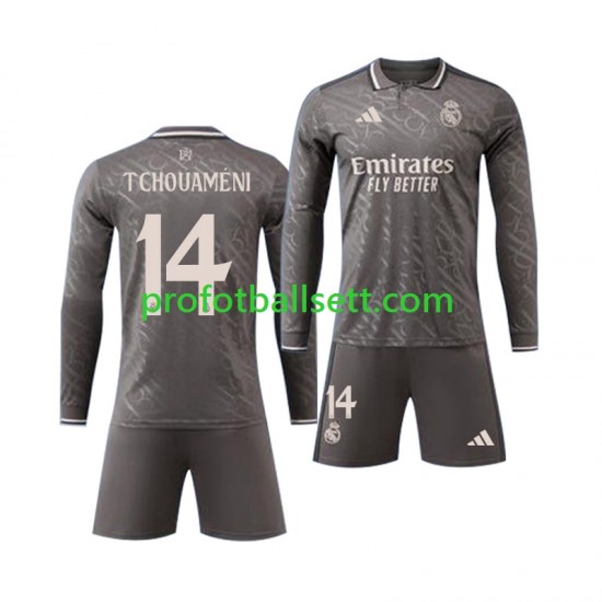 Fotballdrakt Real Madrid Tchouameni 14 Barn Bortekit 2024-2025 Langermet