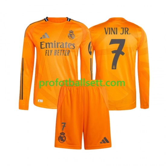 Fotballdrakt Real Madrid Vinicius Junior 7 Barn Bortekit 2024-2025 Langermet