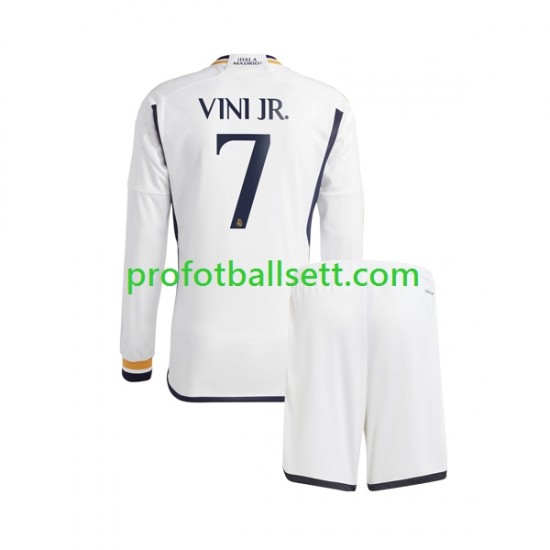 Fotballdrakt Real Madrid Vinicius Junior 7 Barn Hjemmekit 2023-2024 Langermet