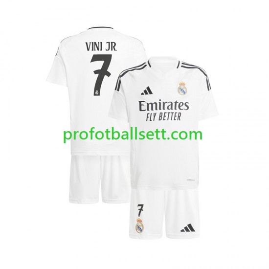 Fotballdrakt Real Madrid Vinicius Junior 7 Barn Hjemmekit 2024-2025 Hvit Kortermet