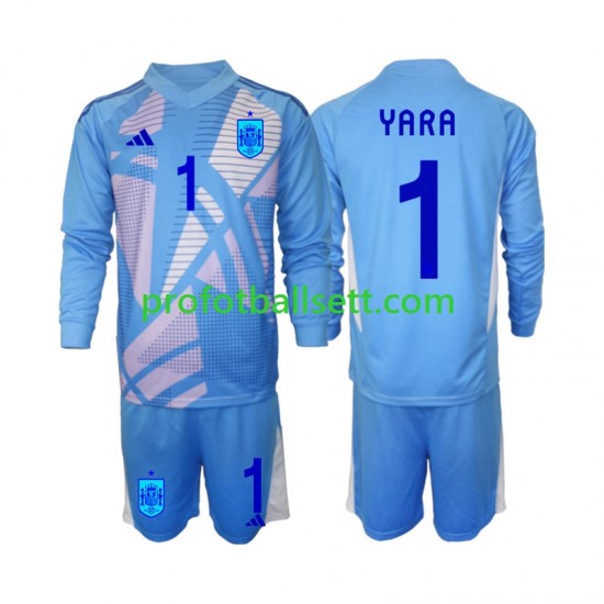 Fotballdrakt Spania Keeper David Raya 1 Barn Hjemmekit Euro 2024 Langermet