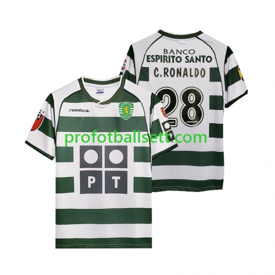Retro Fotballdrakt Sporting CP Cristiano Ronaldo 28 2001 2003 Herre Hjemmekit Kortermet