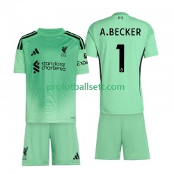 Fotballdrakt Liverpool Keeper Alisson Becker 1 Barn Hjemmekit 2025-2026 Kortermet