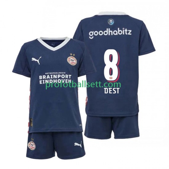 Fotballdrakt PSV Eindhoven Sergino Dest 8 Barn Bortekit 2025-2026 Kortermet