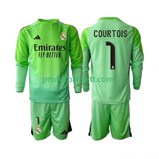 Fotballdrakt Real Madrid Thibaut Courtois 1 Barn Bortekit 2025-2026 Langermet