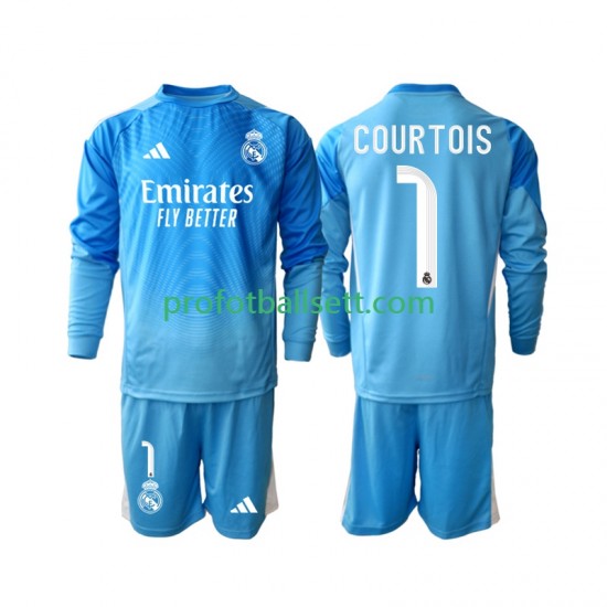 Fotballdrakt Real Madrid Thibaut Courtois 1 Barn Hjemmekit 2025-2026 Langermet