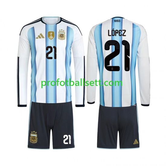 Fotballdrakt Argentina Jose Manuel Lopez 21 Barn Hjemmekit VM 2026 Langermet
