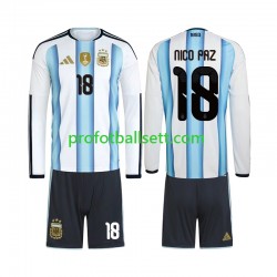 Fotballdrakt Argentina Nico Paz 18 Barn Hjemmekit VM 2026 Langermet