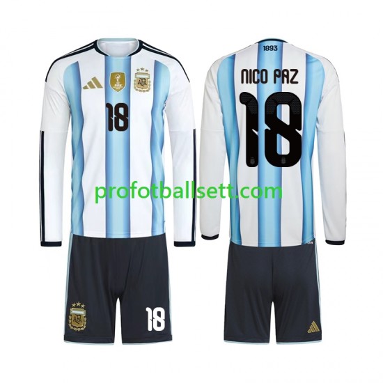 Fotballdrakt Argentina Nico Paz 18 Barn Hjemmekit VM 2026 Langermet