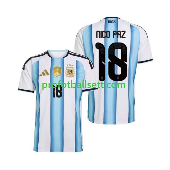 Fotballdrakt Argentina Nico Paz 18 Herre Hjemmekit VM 2026 Kortermet