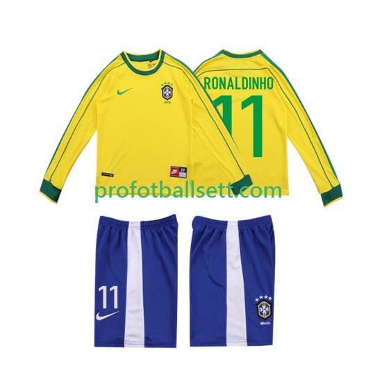 Retro Fotballdrakt Brasil RONALDINHO 11 1998 Barn Hjemmekit Langermet