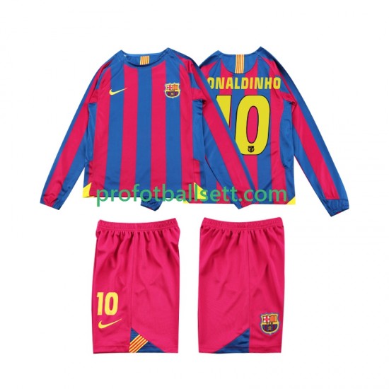 Retro Fotballdrakt FC Barcelona RONALDINHO 10 2005 Barn Hjemmekit 2006 Langermet