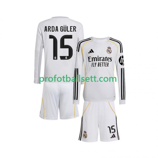 Fotballdrakt Real Madrid Arda Guler 15 Barn Hjemmekit 2025-2026 Langermet