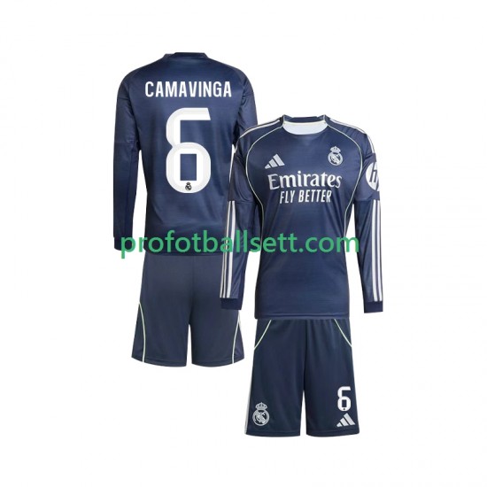 Fotballdrakt Real Madrid Camavinga 6 Barn Bortekit 2025-2026 Langermet