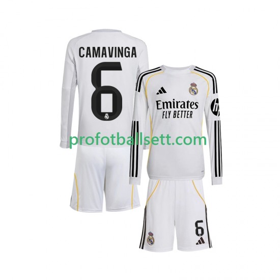 Fotballdrakt Real Madrid Camavinga 6 Barn Hjemmekit 2025-2026 Langermet