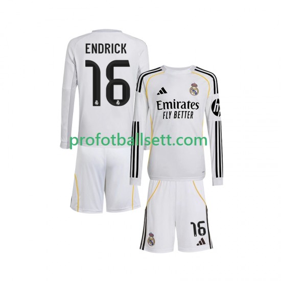 Fotballdrakt Real Madrid Endrick 16 Barn Hjemmekit 2025-2026 Langermet