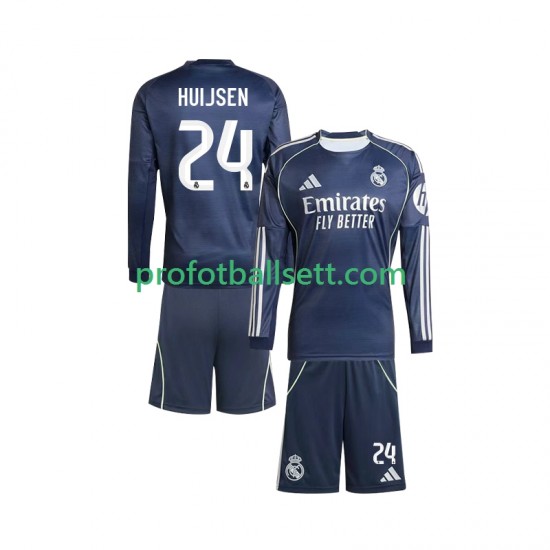 Fotballdrakt Real Madrid Huijsen 24 Barn Bortekit 2025-2026 Langermet
