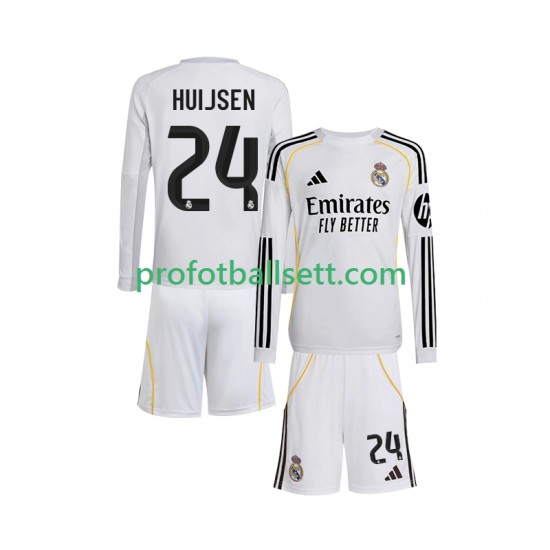 Fotballdrakt Real Madrid Huijsen 24 Barn Hjemmekit 2025-2026 Langermet