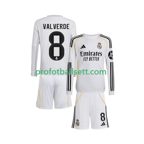 Fotballdrakt Real Madrid Valverde 8 Barn Hjemmekit 2025-2026 Langermet