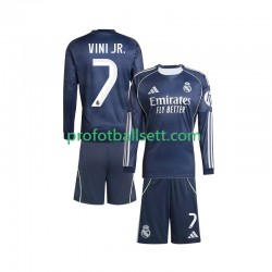 Fotballdrakt Real Madrid Vinicius Junior 7 Barn Bortekit 2025-2026 Langermet