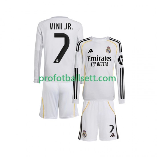 Fotballdrakt Real Madrid Vinicius Junior 7 Barn Hjemmekit 2025-2026 Langermet
