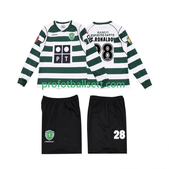 Retro Fotballdrakt Sporting CP Cristiano Ronaldo 28 2001 2003 Barn Hjemmekit Langermet